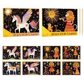 Himsyuden 8pcs Scratch Art A4 Size Sculpture Art Unicorn Circus Lion Beautiful Art Funny Coloring Book Scratch Board Drawing Paper Art Birthday Party Kids Gift Room Decoration