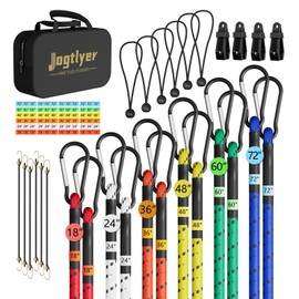 JogtlyerBungee Cords Set 29pcs Heavy Duty Outdoor Roll Bungie Cord Bundle with Carabiner Hooks 10" 18" 24" 36" 48" 60" 72“Colorful 10”Mini Bungee Straps8 Ball Bungee Cords and Tent Clip