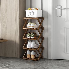 XZXWZX Shoe Rack, Bamboo Foldable Shoes Organizer Free Standing Shelf for Entryway, Closet, Bedroom, Hallway, | Natural | Functional | Multifunctional Shoe Rack (Brown Color) 5 Layers