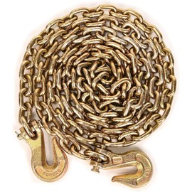 AAIN G80 Heavy Duty Transport Chain 5/16 Inch x 10 Foot, Load Binder Tow Lock Chains with G70 Clevis Grab Hooks, 4,900 lbs Safe Working Load for Loading Tie Down Fixed Cargo Flatbed Truck Trailer