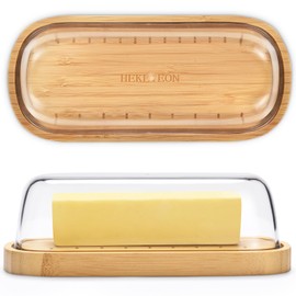HEKEIEON ,Butter Dish with Lid, Bamboo Butter Holder, Butter Container Holds for East/West Coast Butter, Dishwasher Safe