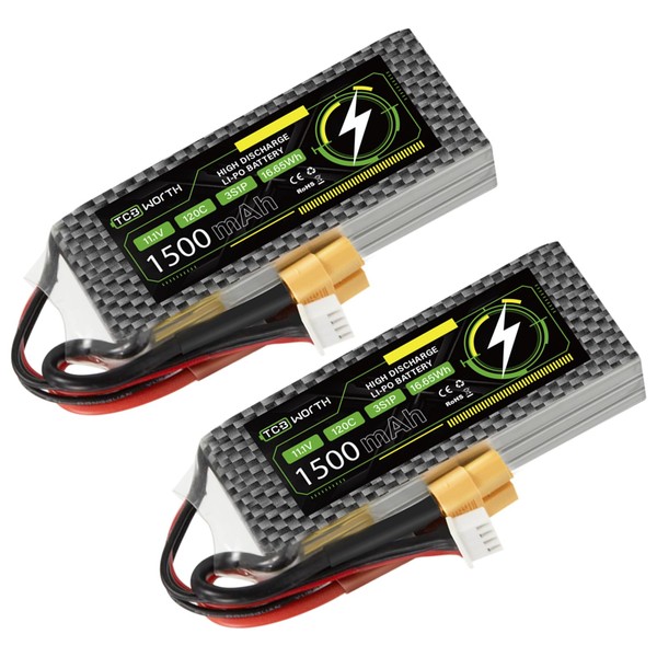 TCBWORTH 11.1V 3S Lipo Battery 120C 1500mAh with XT60 Connector