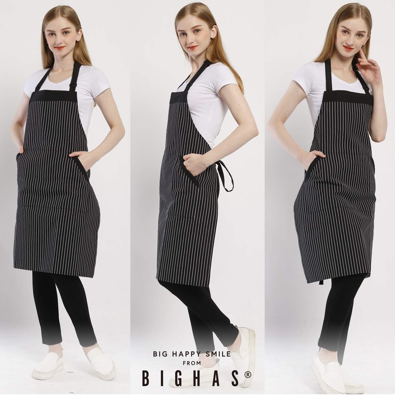 BIGHAS Adjustable Bib Apron with Pocket, Extra Long Ties for