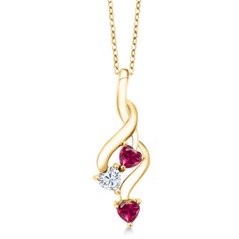Gem Stone King 18K Yellow Gold Plated Silver Pendant with Chain Created Ruby Moissanite (0.83