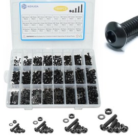 WZHUIDA 1080 Pieces M2 M3 M4 M5 Screws Set, Black Metric Rounded Head Screws Hexagon Socket Screws Nuts and Washers Assortment Set, Thread Machines Hex Screws