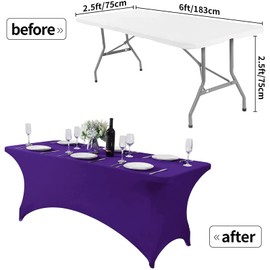 Newthinking 6ft Spandex Fitted Tablecover, Washable Rectangular Stretch Trestle Table Cloth for Banquet, Wedding Party Holiday Event (Purple, 6ft)
