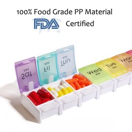 Pill Box Organiser 7 Day for AM and PM, Opret Pop Open Pill Case Twice a Day Weekly with 14 Large Compartments BPA Free for Vitamins Fish Oils Supplements Medication