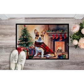 Caroline's Treasures DAC2637MAT Corgi Cozy Christmas Doormat Front Door Mat Indoor Outdoor Rugs for Entryway, Non Slip Washable Low Pile, 18H X 27W