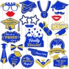 VHUWE Graduation Photo Booth Props 22 Pcs, Blue Gold Party