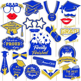 VHUWE Graduation Photo Booth Props 22 Pcs, Blue Gold Party Set Favors for Class of 2025 Graduation Party Decorations | Congrats Grad Photo Backdrop | Boys Girls Graduation Selfie Picture Photoshoot