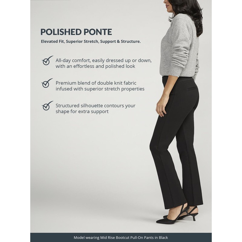 JAG Jeans Women's Mid Rise Bootcut Pull-on Pants, Black, 8