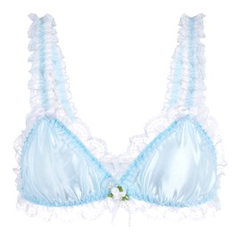 Satini Sissy Ruffle Lace Fitted Satin Bralette Bra, baby blue