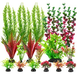 ViiWxx 18-Piece Artificial Aquarium Plants Decorations – Large Set with Red & Green Foliage, Fish Tank Decor for Betta, Goldfish, Freshwater & Saltwater Tanks, Weighted Bases