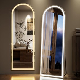 GLSLAND 20" x 56" LED Full Body Mirror - Arch Full Length Mirror Standing/Wall Mounted Mirrors with Light for Bedroom/Cloakroom - LED Dimmable & 3 Color Lighting