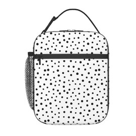 biondbong White Polka Dots Lunch Box Insulated Black Dots Lunch Bag for Women Men Reusable Portable Cooler Thermal Leakproof Tote Lunchbox for Adults Office Work Picnic Travel