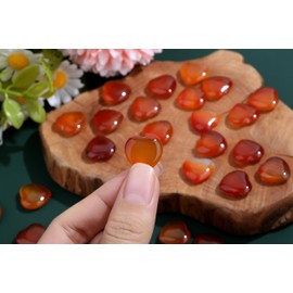 QINJIEJIE 20 Pieces Heart Gemstones Healing Crystal Natural Stones Set Carnelian Heart Stone Bag Palm Thumb Chakra Set Reiki Crystals for Meditation 0.6 Inches