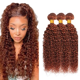 26 28 30 Inch Color 33 Curly Bundles Auburn Copper Reddish Brown Human Hair 3 Bundles Copper Brown Kinky Curly Bundle Human Hair Extensions