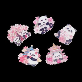 Set of 5 Spring Pink Cherry Blossom Panda Brooch Bookbag Clothes Pen Case Badge
