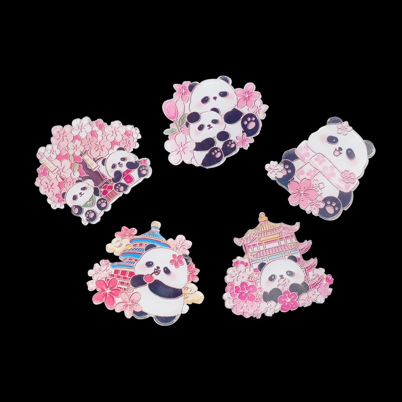Set of 5 Spring Pink Cherry Blossom Panda Brooch Bookbag