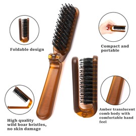 Sliverdew Sliverdew Hair Brush, Foldable Mini Boar Bristle Travel Hair Brush for Women and Men, Small Mini Compact Hairbrush Pocket Size Comb for Any Hairstyles, Restore Hair Shine, Beard Brush