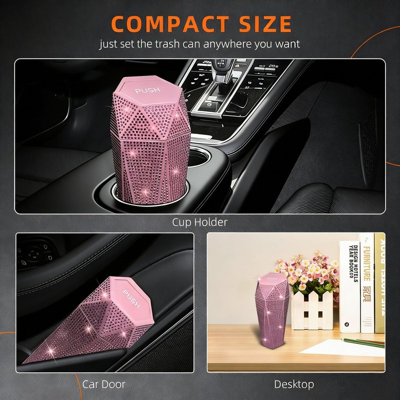 NBTEPEM Bling Car Trash Can with Lid, Bling Car Accessories