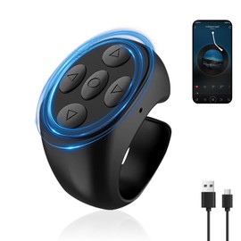 Fingertip Wireless Bluetooth Remote Control,TIK-to-k Remote Control APP Kindle Page Turner, Scrolling Rings Rechargeable Camera Video Recording Remote for Phones Tablets (Black-USB)