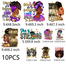 10 Sheets Black Girls Iron On Transfer Patches Heat Press Decals for Clothing T-Shirt Afro Women Heat Transfers Vinyl Sticker Washable Design Iron On Patch Decoration Applique