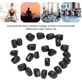 Juego de Cristales de Piedras de Runas de Obsidiana Negra, Runas de Piedras Preciosas de Protección de ágata Negra con Letras Grabadas para Cristales de Wicca, Chakra Curativo, Reiki
