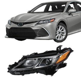 SUPAPRO headlights fit 2018-2022 Toyota Camry L LE SE projector headlight replacements w/DRL black and chrome housings amber reflectors without bulbs LH