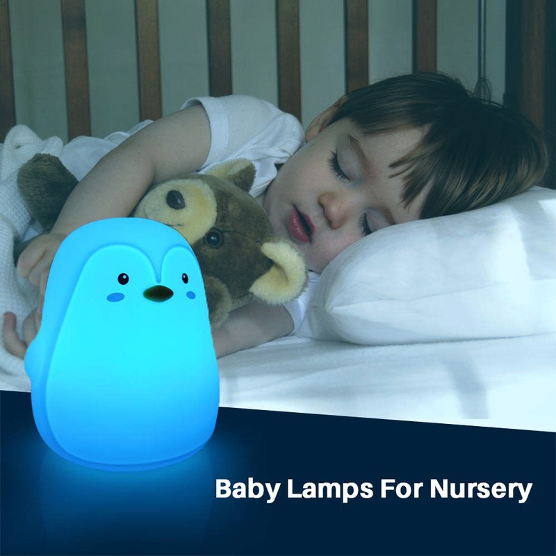 Soft Silicone Penguin Night Lights for Kids 7 Color LED