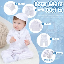 Booulfi Christening Outfit For Boys Wedding Suits with Shirt Pants Vest Shoes Hat 2nd birthday outfit Baby Boy Clothes 2-3 Years