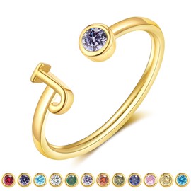 ZNBOH Gold Birthstone Initial Rings for Women Non Tarnish Dainty 14K Gold Plated Adjustable Letter Ring for Women Stackable Cute Thumb Pinky Fashion Unique Open Simple Birthday Gifts Jewelry