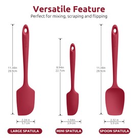 U-Taste Silicone Baking Spatula Set: 480ºF High Heat Resistant, Food Grade Flexible Rubber Kitchen Cooking Mixing Scraper, Food Grade Seamless Utensil for Nonstick Cookware Set of 3 (Red)