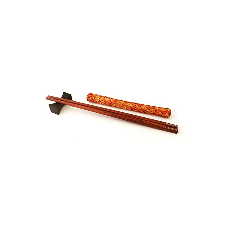 thebigmango.co.uk Wooden Round Black Chopsticks Set with Matching Rest and
