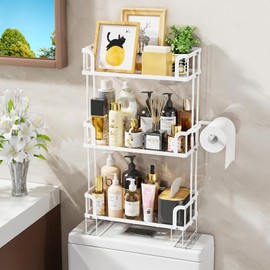 GUIBUKEYAN Over The Toilet Storage Shelf, 3-Tier Bathroom Organizer Shelves W Upgraded Acrylic Shelf Board, Above Toilet Storage Rack with Toilet Paper Holder, Space Saver