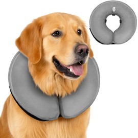 Dog Collar Soft Inflatable Dog Collar Leak Protection Dog Pet Collar Adjustable Inflatable Collar Suitable for Animal Wounds and Recovery After Surgery etc. (Grey M)