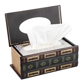 Crafted Classical Retro Wooden Antique Book Tissue Box Cover Rectangular Tissue Holder Dispenser Paper Cover Case Napkin Holder Home Decor for Bathroom Living Room Office car Kitchen (Red)