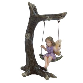 TG,LLC Treasure Gurus Fairy Girl On Tree Swing Miniature Figurine Garden Accessory Dollhouse Decor Ornament