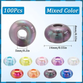 SUNNYCLUE 1 Box 100Pcs 14mm Lentil Beads Acrylic Abacus Beads Bulk Plastic Transparent Colourful Oblate Large Hole Beads for Bracelet jewellery Making Crafts Pens Stakes Decoration Keychain Hairpin