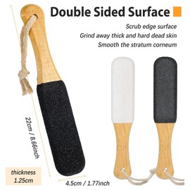 Foot Scrubber Hard Skin - 2 Pcs Double-Sided Pumicestone for Feet with Ergonomic Wooden Handle for Dry Dead Skin Removal, Effective for Corns & Cracked Heels