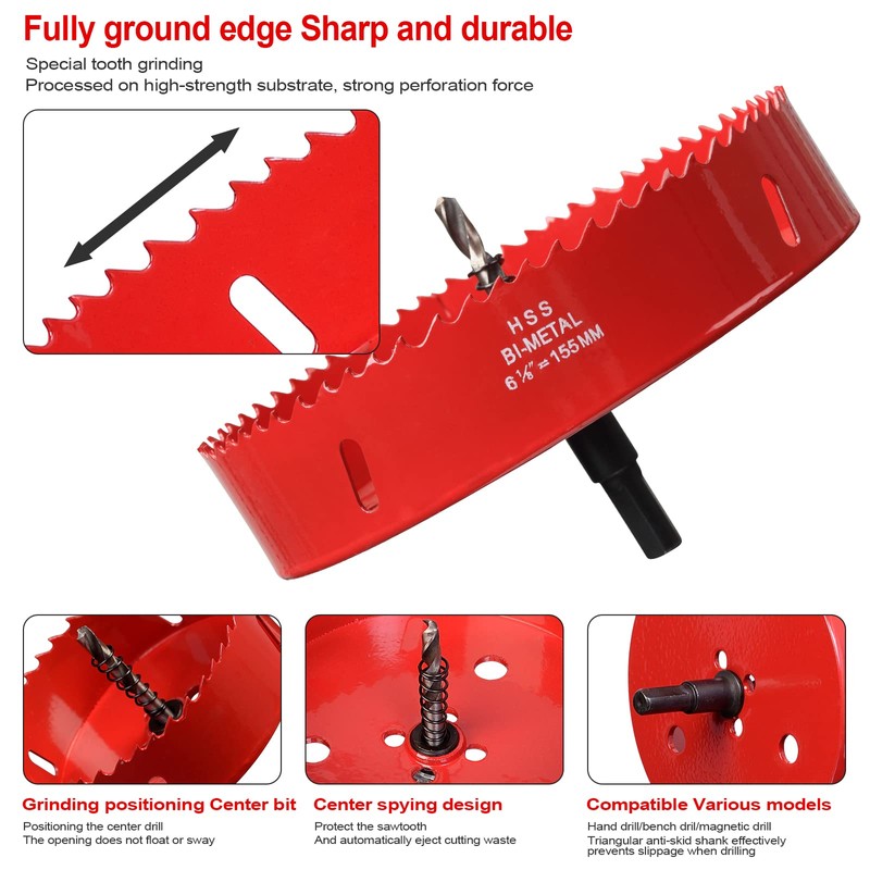 Hole Saw 6 1/8” (155mm) for Wood, HSS Bi-Metal Hole