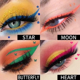 KYDA 4 Color Eyeliner Stamp Liquid Eyeliner, Waterproof & Smudge-proof Colorful Eyeliner pen，Fluorescent Rainbow Eye Liners for Women