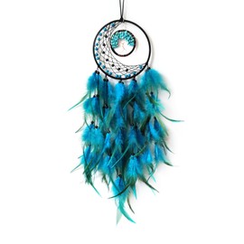 Donko Blue Feather Dream Catcher, Tree of Life Dream Catchers for Bedroom Decor, Crystal Stone Dream Catcher for Wall Hanging Decor Handmade Feather Craft