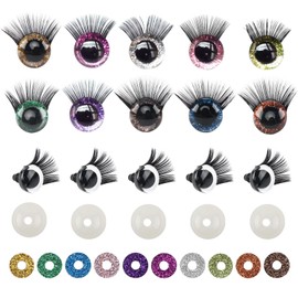 MIYUANGKJ Pack of 20 16 mm Glitter Safety Eyes, Doll Eyes with Eyelashes, Animal Eyes, Plastic Craft Eyes for Plush Toy, Bear, Craft, Crochet, Toy Making (10 Colours)