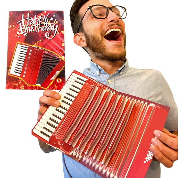 INTERACTIVE Accordion Birthday Card – Open/Close to Play “Happy Birthday” - Music Present for Men, Present for Musicians, Birthday Card for Kids, Men & Women, Birthday Pop Up Card, Greeting Cards Birthday