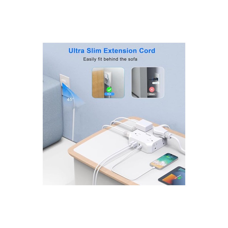 12 en 1 Regleta Multicontacto Extension USB, con 8 Salidas
