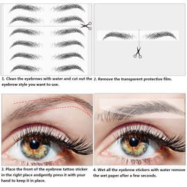 Blulu 6 Sheets 4d Hair-like Waterproof Eyebrow Tattoos Stickers Transfers Temporary Brow Tattoo Peel off Grooming Shaping Sticker in Arch Style, 66 Pairs Black(Vivid Styles)