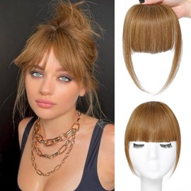 Wirctp Bangs Hair Clip in Bangs 100% Real Human Hair Extensions For Women French Bangs Fringe with Temples Clip On Hairpieces Fake Bangs For Daily Wear（Light Brown）