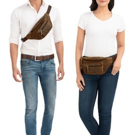 STILORD 'Greg' Vintage Bum Bag Leather Waist Bag Men Women Belt Bag – Ideal for Travel Festival and Outdoor – Modern Belt Bag Genuine Leather Large Strap Adjustable, Aneto - Brown