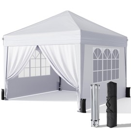 Driftalia 10x10 Pop Up Canopy with Sidewalls, Outdoor Instant Canopy Tent with Carry Bag for Commercial Events, Camping, Backyard Parties - White